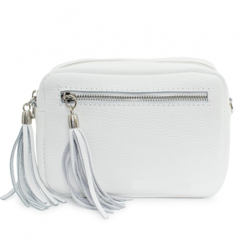 Double Tassel Leather Bag - White (SILVER HARDWARE)
